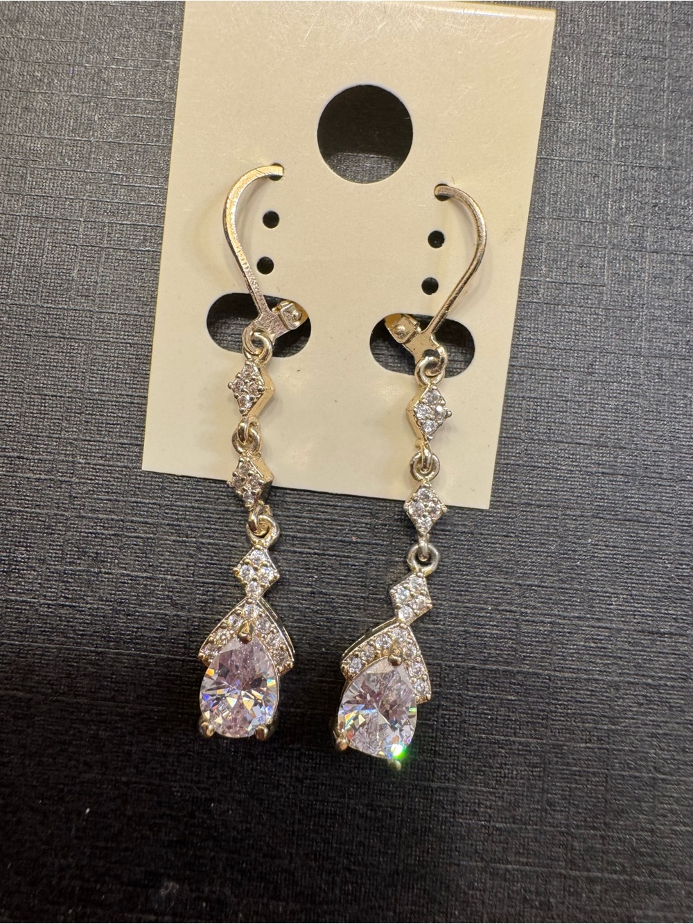 Gold-Tone Drop Earrings with Clear Teardrop Crystals